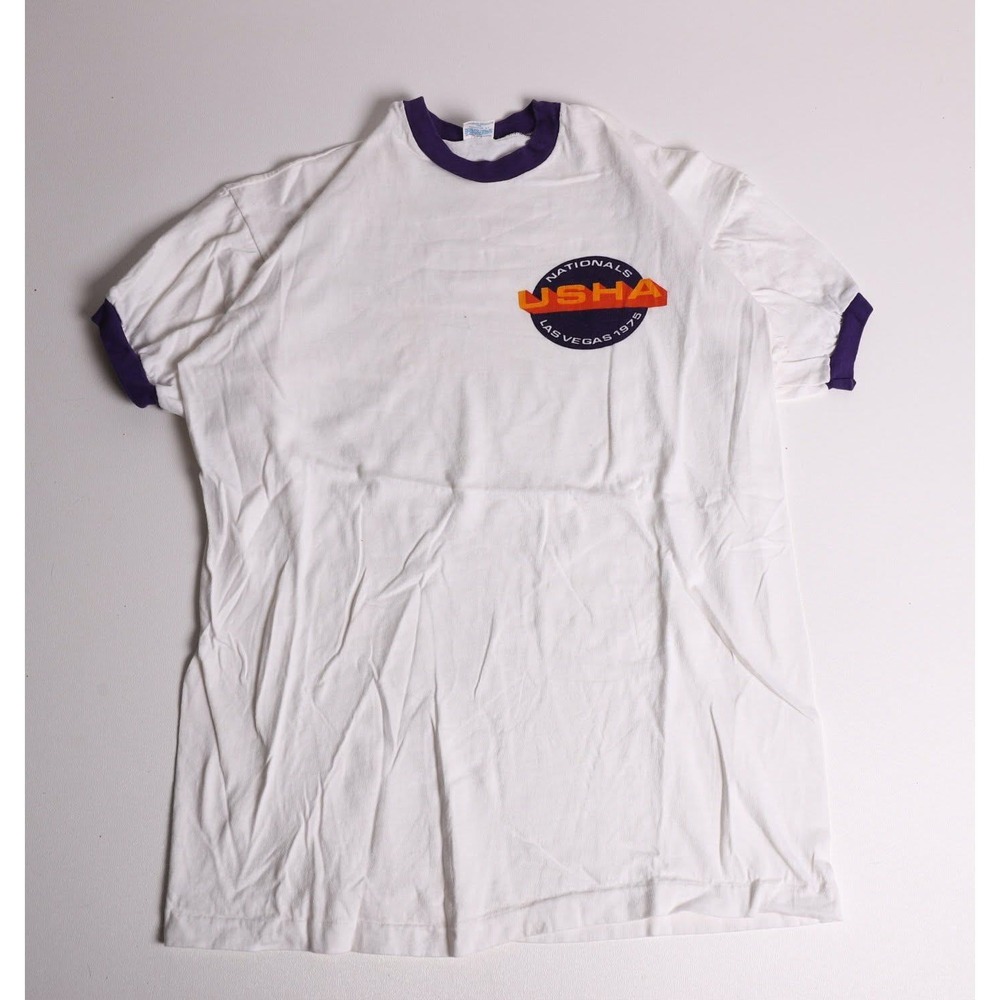 Vintage 70s Champion Ringer T-Shirt USHA Nationals Las Vegas 1975 White XL